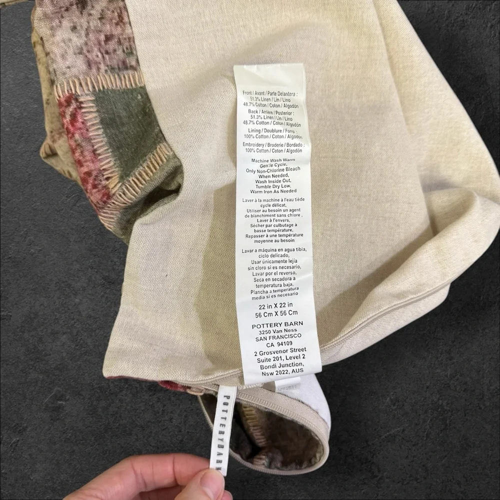Pottery Barn Callen‎ Printed  Pillow Sham Patchwork Linen Cotton 22x22
